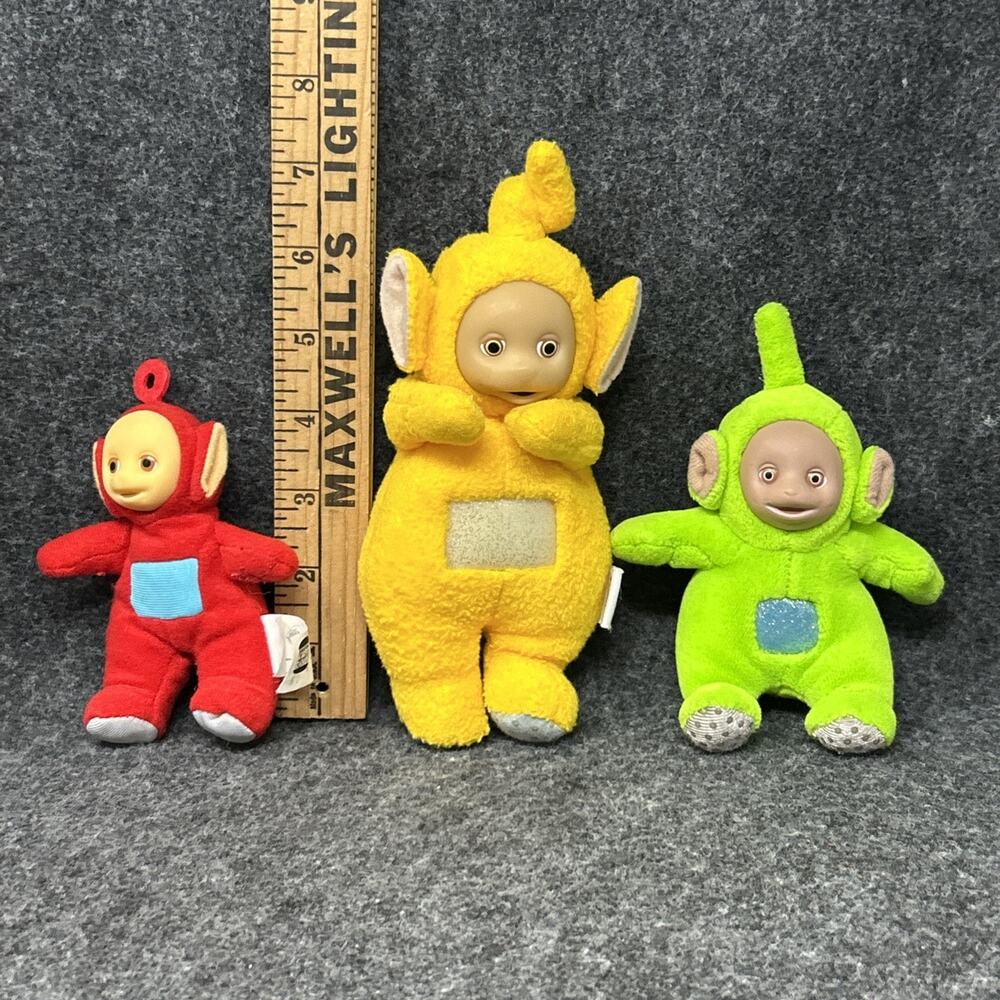 Vtg 1990s Teletubbies Plush Set 3pc Po Laa-Laa Dipsy Zipper Pocket Ragdoll Toy